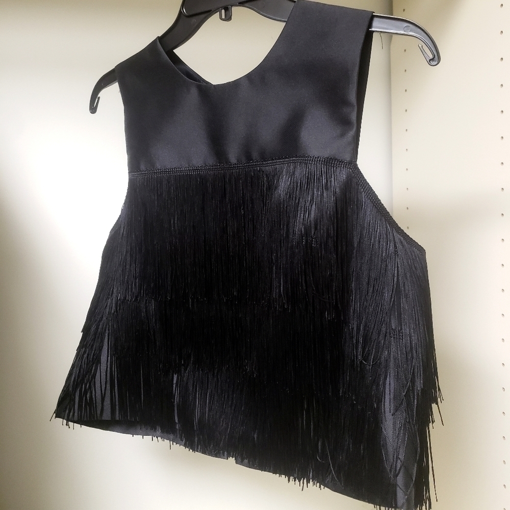 SHOSHANNA MIDNIGHT Sleeveles Satin Fringe Accent Top 12. - Picture 3 of 6